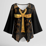 Ankh with Eye of Horus Kimono Sleeve Blouse Ancient Egypt Culture