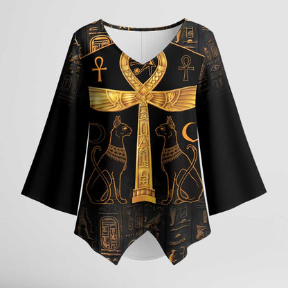 Ankh with Eye of Horus Kimono Sleeve Blouse Ancient Egypt Culture