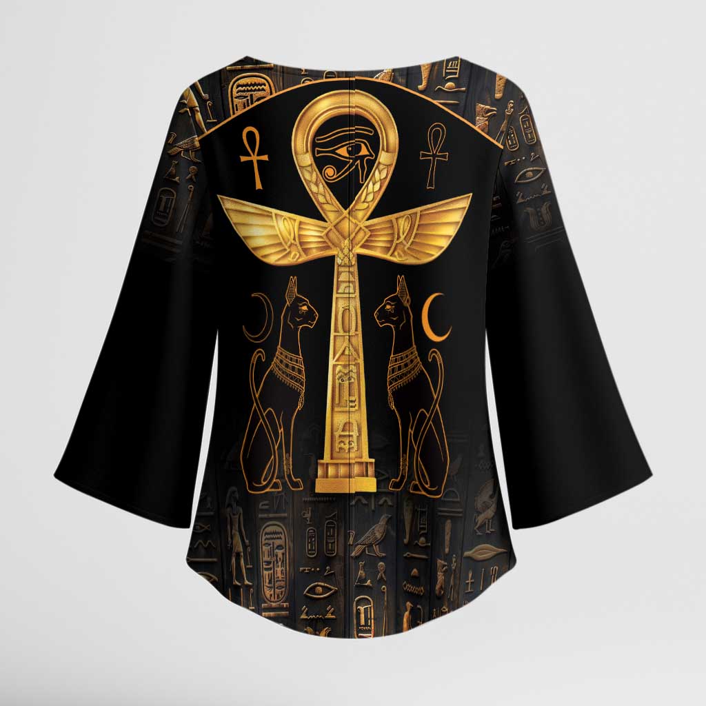 Ankh with Eye of Horus Kimono Sleeve Blouse Ancient Egypt Culture