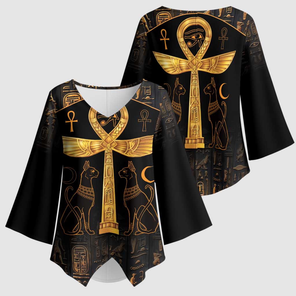 Ankh with Eye of Horus Kimono Sleeve Blouse Ancient Egypt Culture