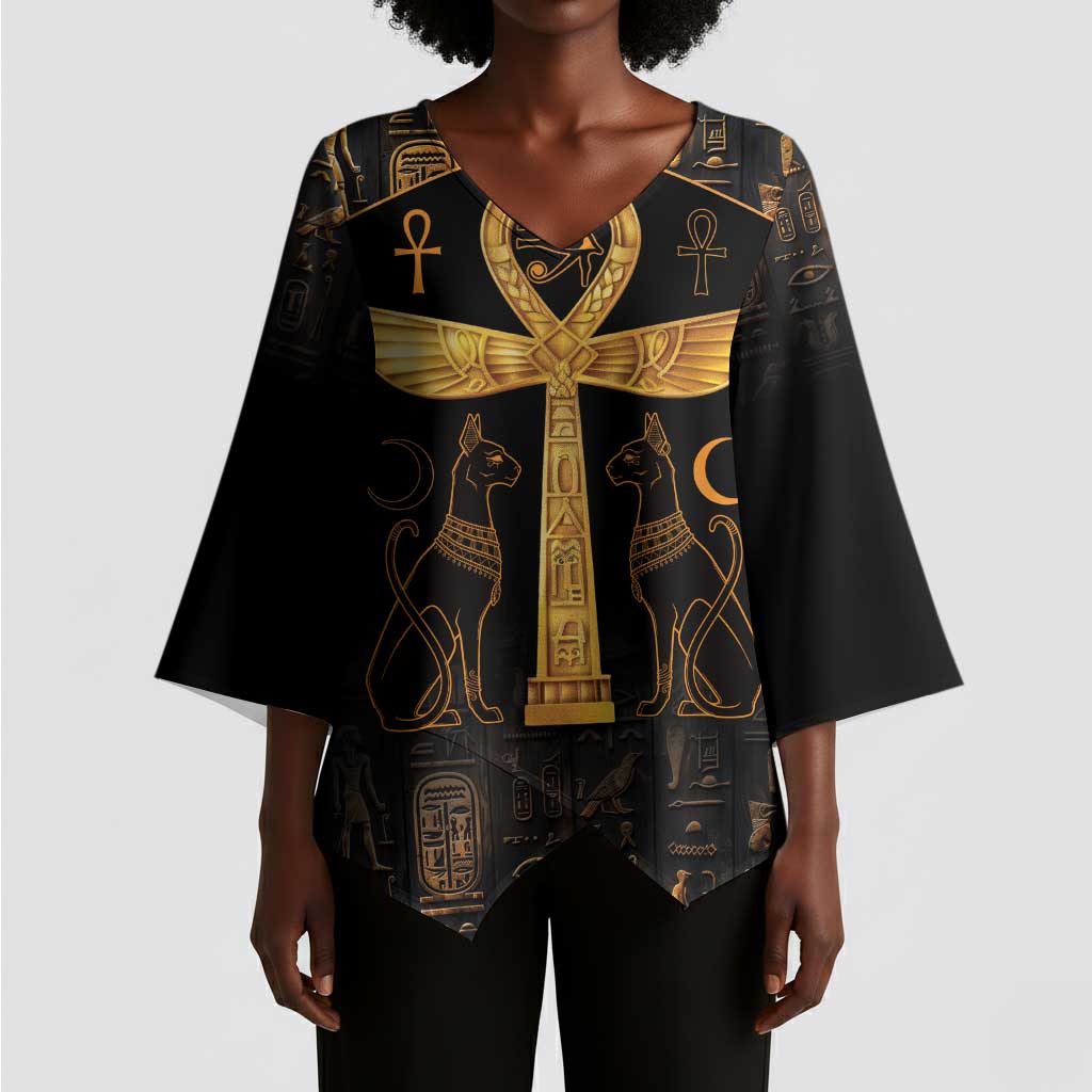 Ankh with Eye of Horus Kimono Sleeve Blouse Ancient Egypt Culture