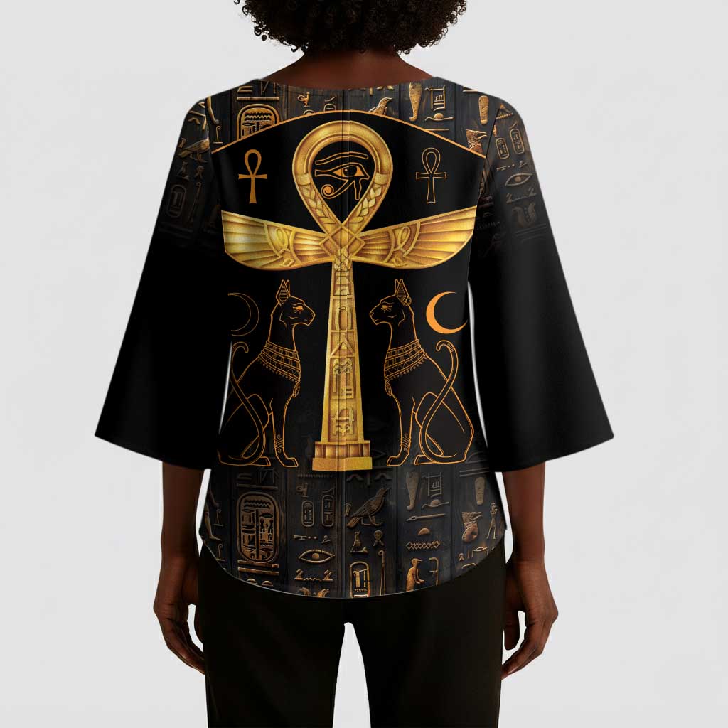 Ankh with Eye of Horus Kimono Sleeve Blouse Ancient Egypt Culture