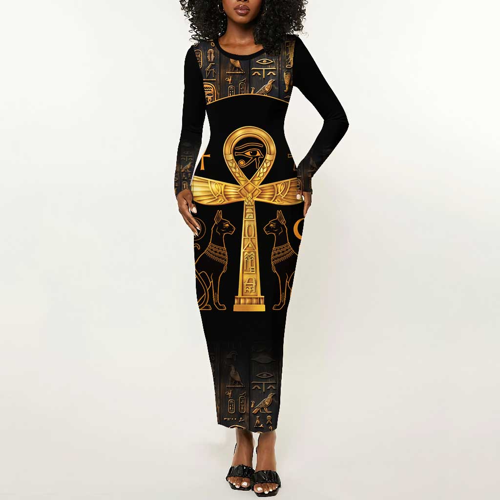 Ankh with Eye of Horus Long Sleeve Bodycon Dress Ancient Egypt Culture LT9