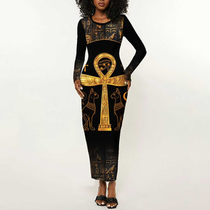 Ankh with Eye of Horus Long Sleeve Bodycon Dress Ancient Egypt Culture LT9