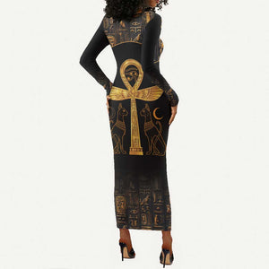 Ankh with Eye of Horus Long Sleeve Bodycon Dress Ancient Egypt Culture LT9