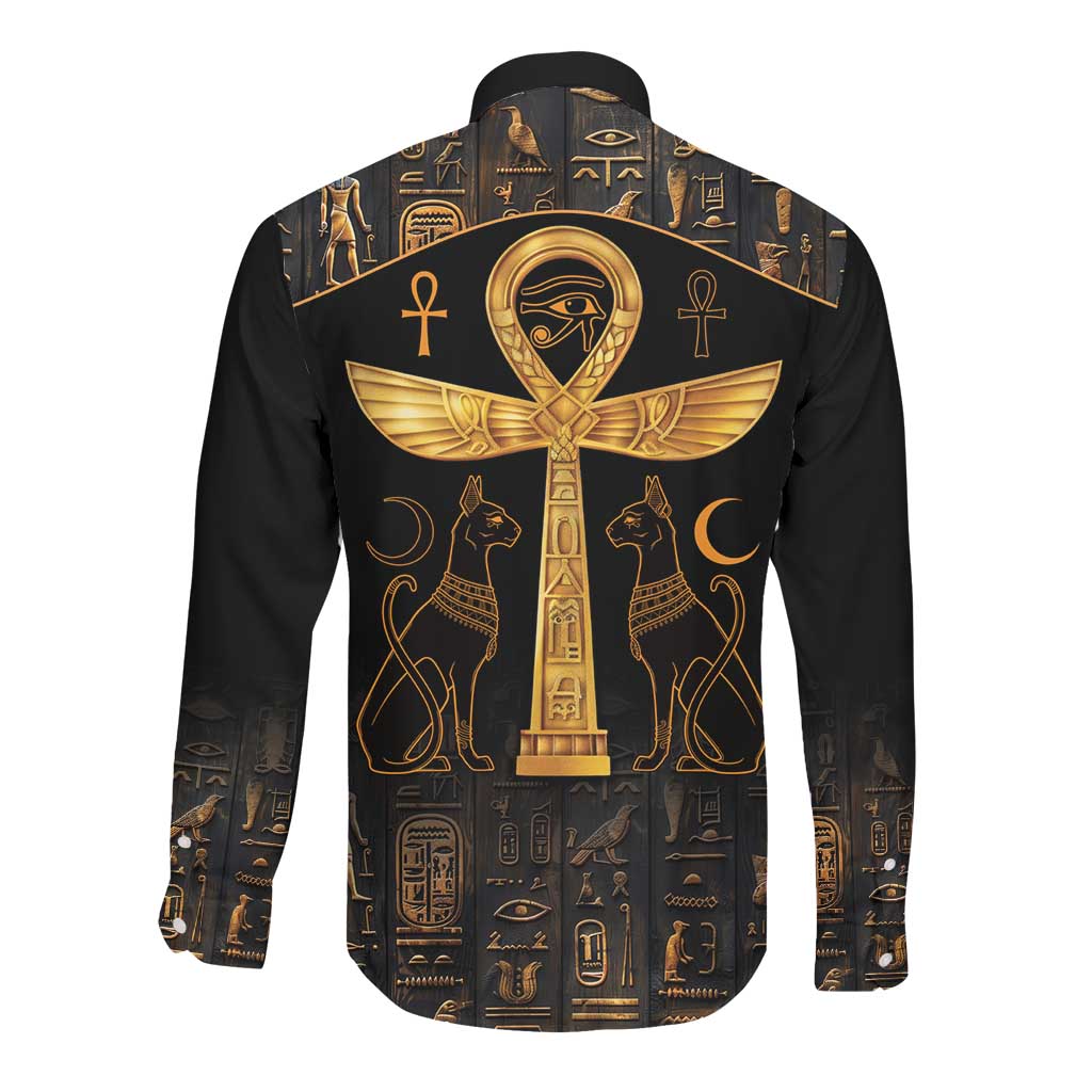 Ankh with Eye of Horus Long Sleeve Button Shirt Ancient Egypt Culture