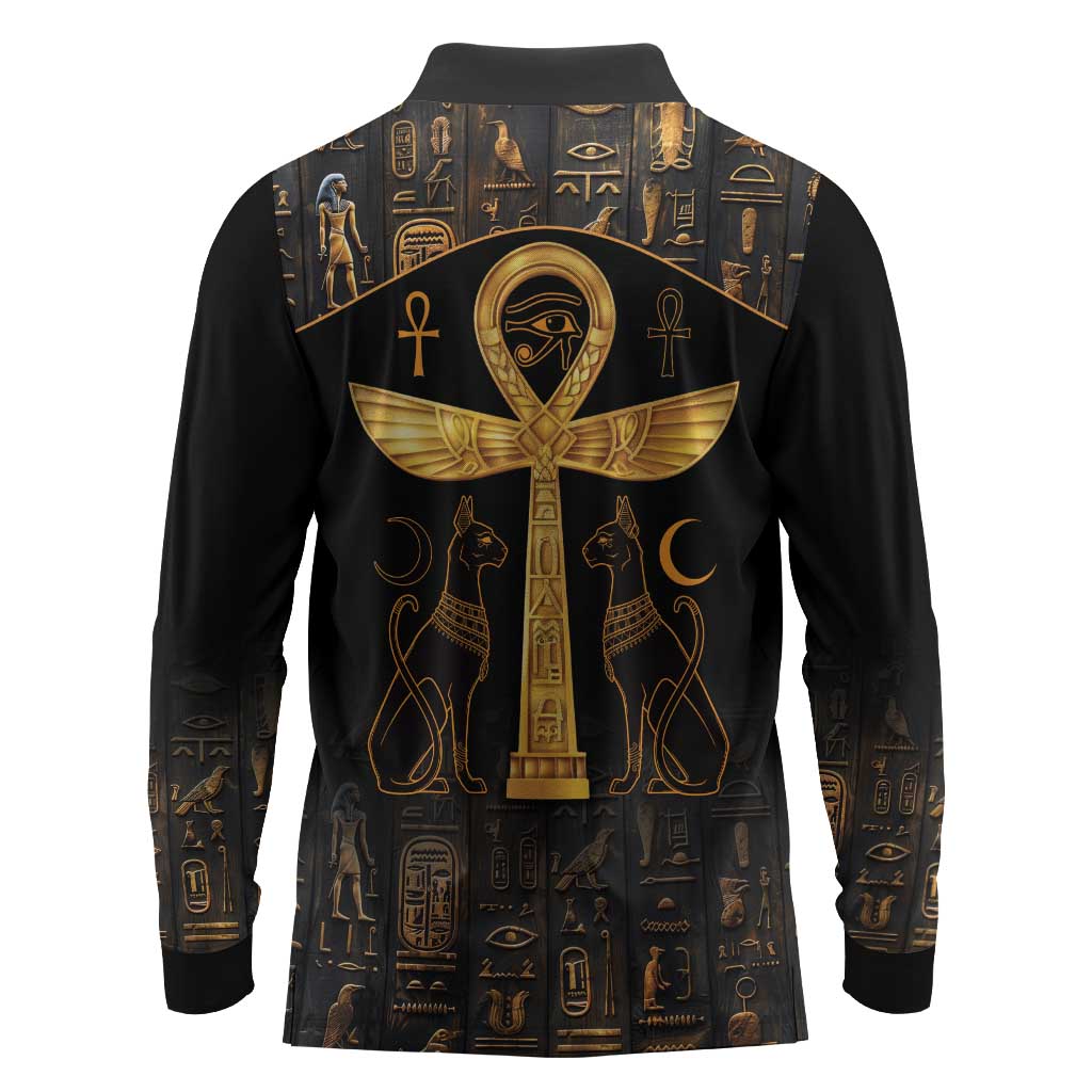 Ankh with Eye of Horus Long Sleeve Polo Shirt Ancient Egypt Culture