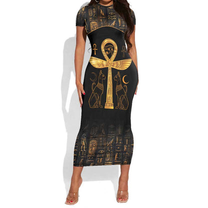 Ankh with Eye of Horus Short Sleeve Bodycon Dress Ancient Egypt Culture LT9