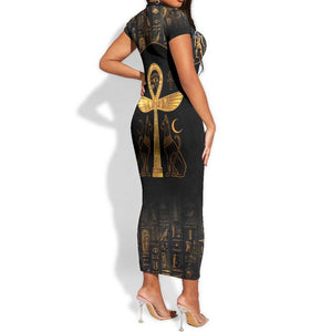 Ankh with Eye of Horus Short Sleeve Bodycon Dress Ancient Egypt Culture LT9