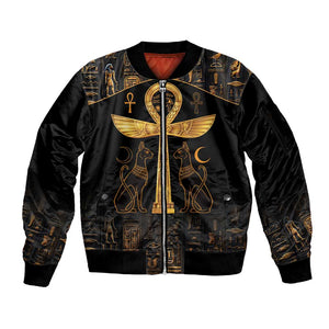 Ankh with Eye of Horus Sleeve Zip Bomber Jacket Ancient Egypt Culture