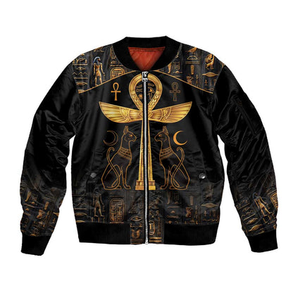Ankh with Eye of Horus Sleeve Zip Bomber Jacket Ancient Egypt Culture