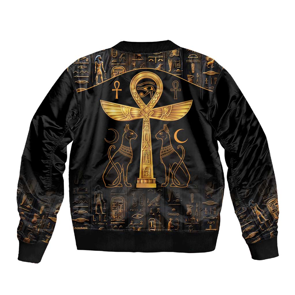 Ankh with Eye of Horus Sleeve Zip Bomber Jacket Ancient Egypt Culture