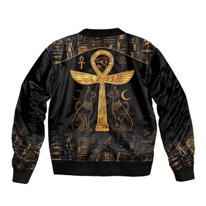 Ankh with Eye of Horus Sleeve Zip Bomber Jacket Ancient Egypt Culture