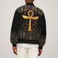 Ankh with Eye of Horus Sleeve Zip Bomber Jacket Ancient Egypt Culture