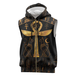 Ankh with Eye of Horus Sleeveless Zip Hoodie Ancient Egypt Culture - African Pride