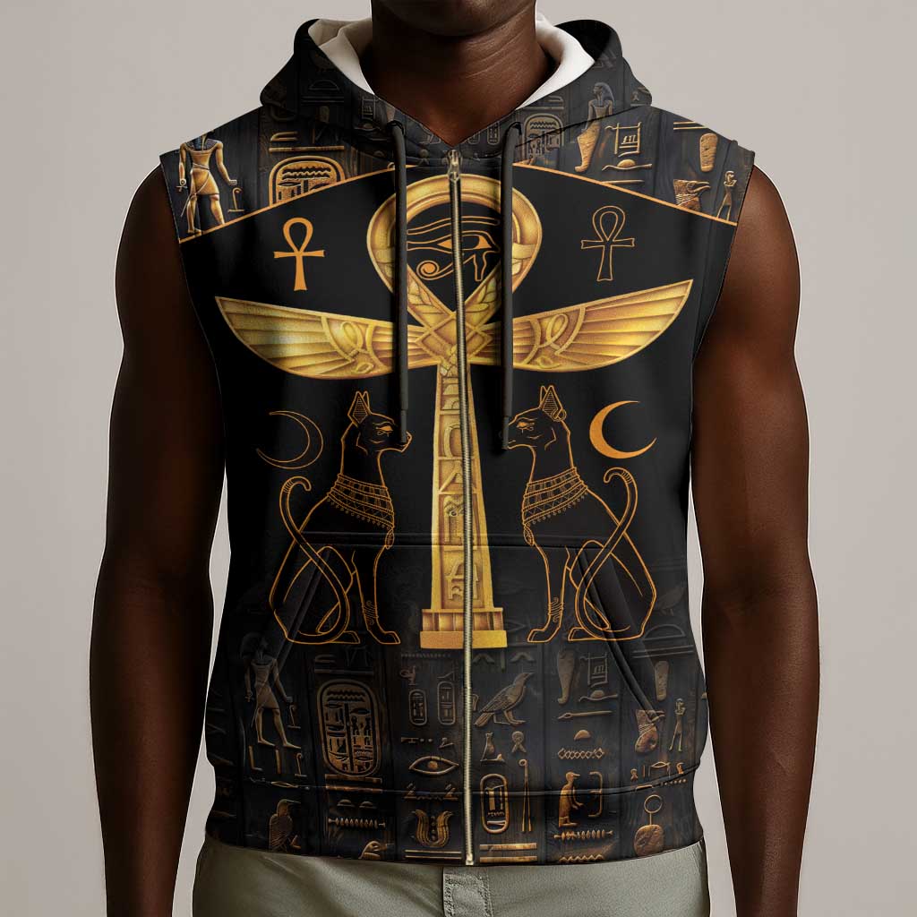 Ankh with Eye of Horus Sleeveless Zip Hoodie Ancient Egypt Culture - African Pride