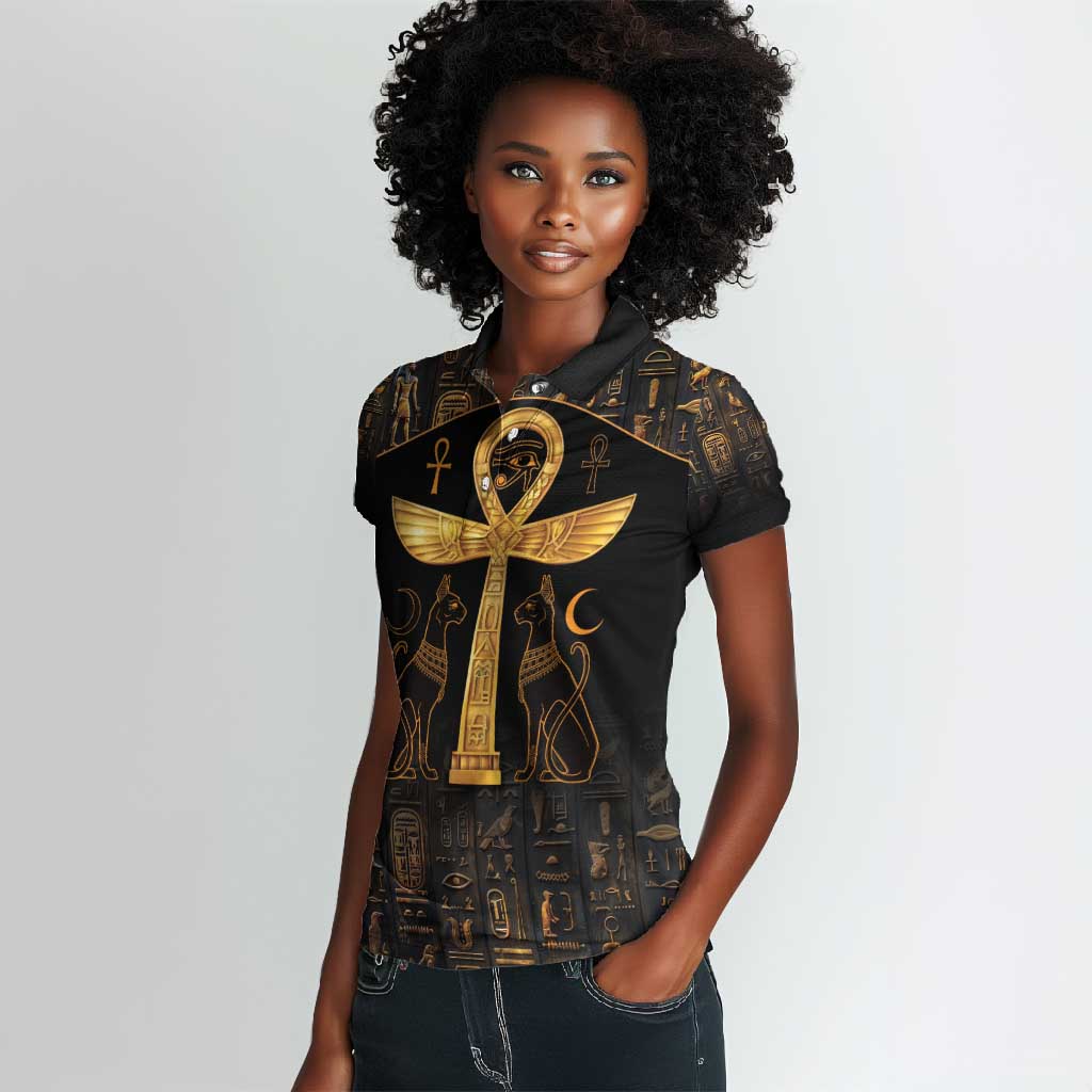 Ankh with Eye of Horus Women Polo Shirt Ancient Egypt Culture