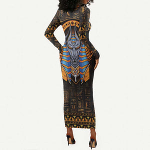 Egyptian Anubis Long Sleeve Bodycon Dress Ancient Egypt Culture LT9
