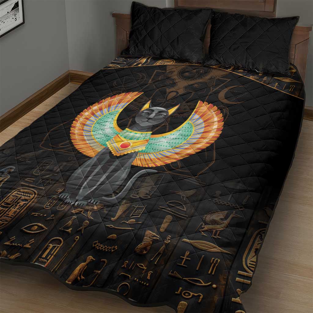 Winged Egypt Cats Quilt Bed Set Ancient Egypt Culture