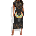 Winged Egypt Cats Short Sleeve Bodycon Dress Ancient Egypt Culture LT9