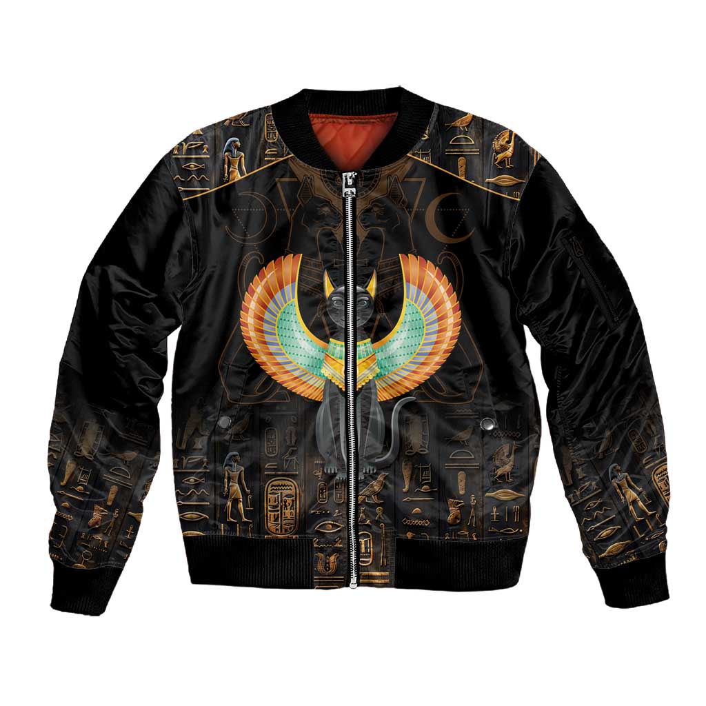 Winged Egypt Cats Sleeve Zip Bomber Jacket Ancient Egypt Culture