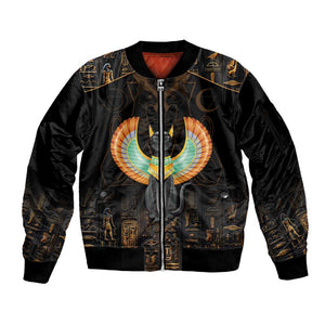 Winged Egypt Cats Sleeve Zip Bomber Jacket Ancient Egypt Culture