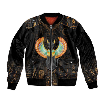 Winged Egypt Cats Sleeve Zip Bomber Jacket Ancient Egypt Culture