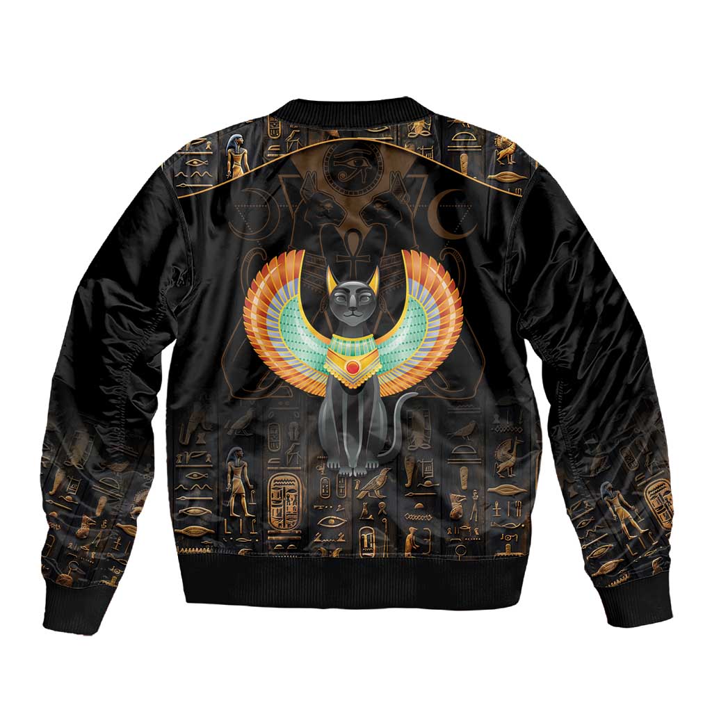 Winged Egypt Cats Sleeve Zip Bomber Jacket Ancient Egypt Culture