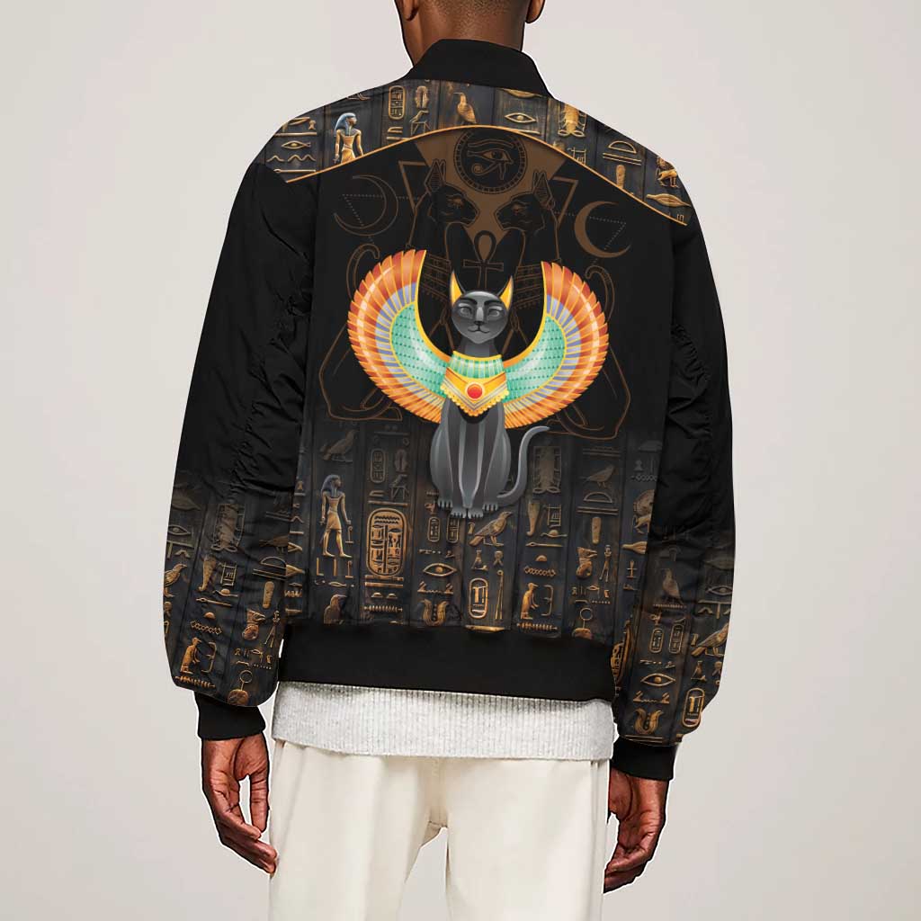 Winged Egypt Cats Sleeve Zip Bomber Jacket Ancient Egypt Culture