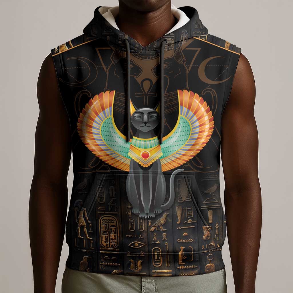 Winged Egypt Cats Sleeveless Hoodie Ancient Egypt Culture - African Pride