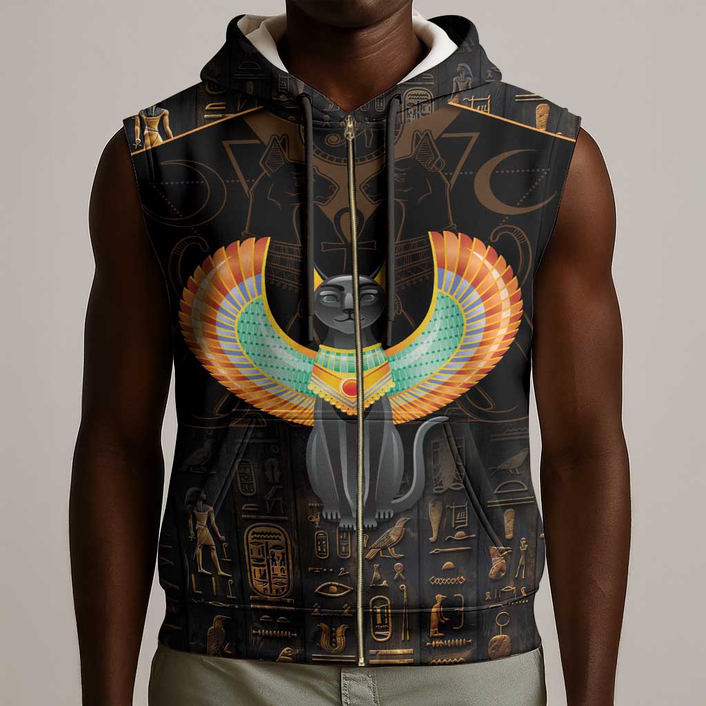 Winged Egypt Cats Sleeveless Zip Hoodie Ancient Egypt Culture - African Pride