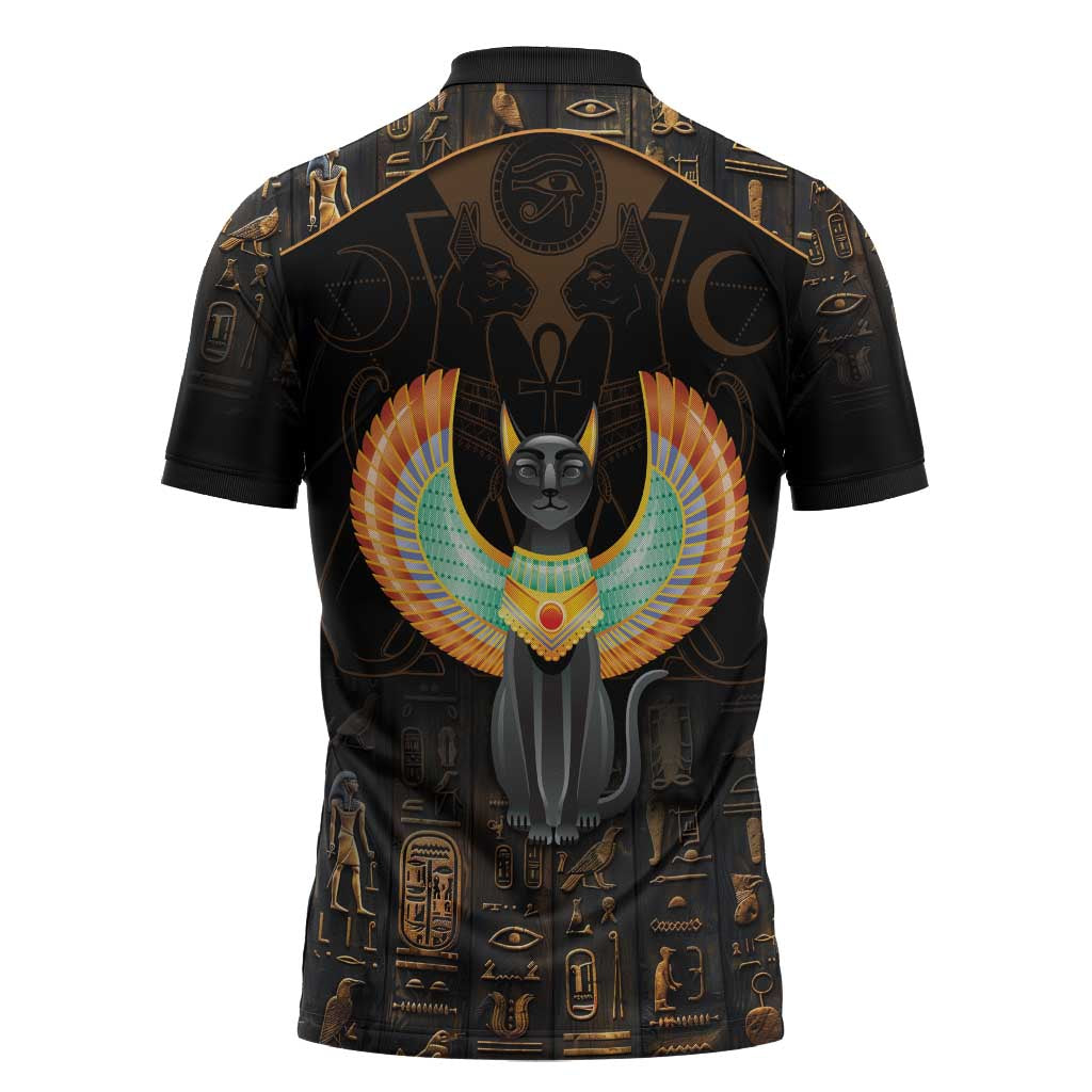 Winged Egypt Cats Zipper Polo Shirt Ancient Egypt Culture