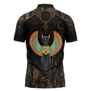 Winged Egypt Cats Zipper Polo Shirt Ancient Egypt Culture