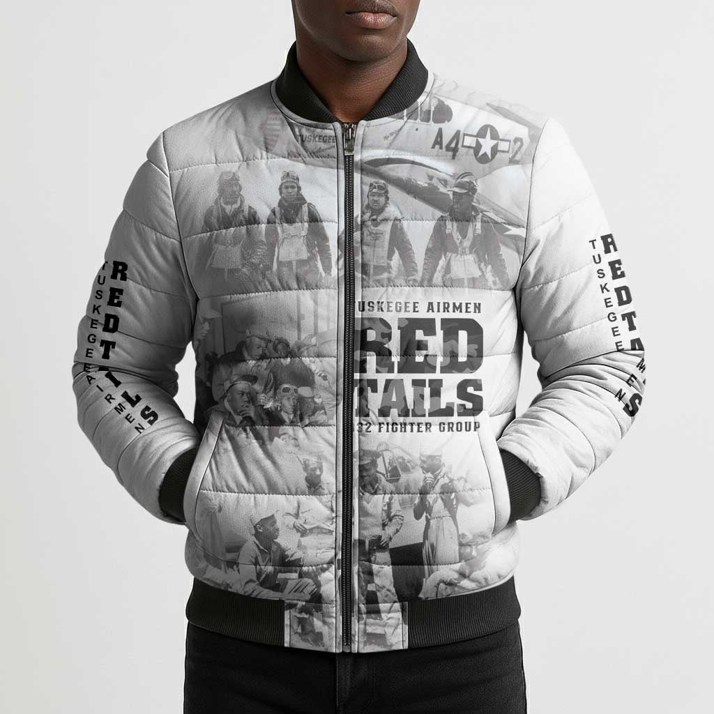 Tuskegee Airmen 332nd Fighter Group Bomber Puffer Jacket The First to Fly with Honor