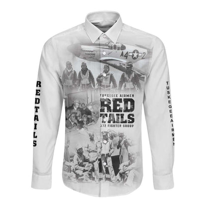 Tuskegee Airmen 332nd Fighter Group Long Sleeve Button Shirt The First to Fly with Honor - African Pride