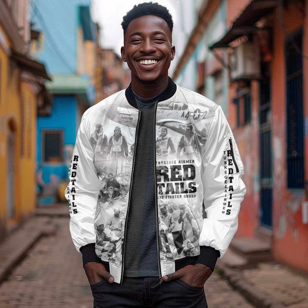 Tuskegee Airmen 332nd Fighter Group Sleeve Zip Bomber Jacket The First to Fly with Honor - African Pride