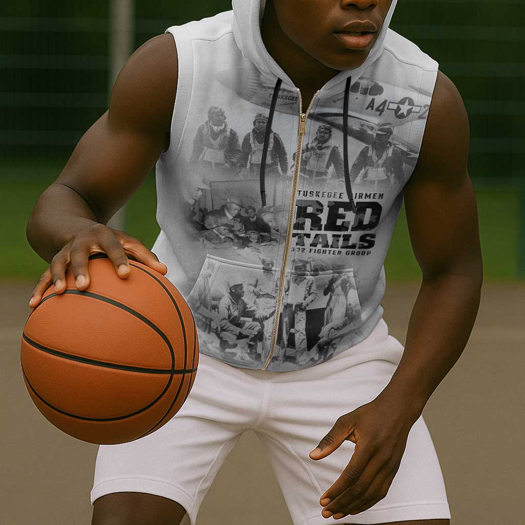 Tuskegee Airmen 332nd Fighter Group Sleeveless Zip Hoodie The First to Fly with Honor - African Pride