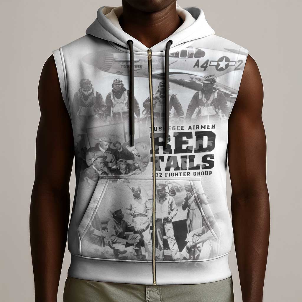 Tuskegee Airmen 332nd Fighter Group Sleeveless Zip Hoodie The First to Fly with Honor - African Pride
