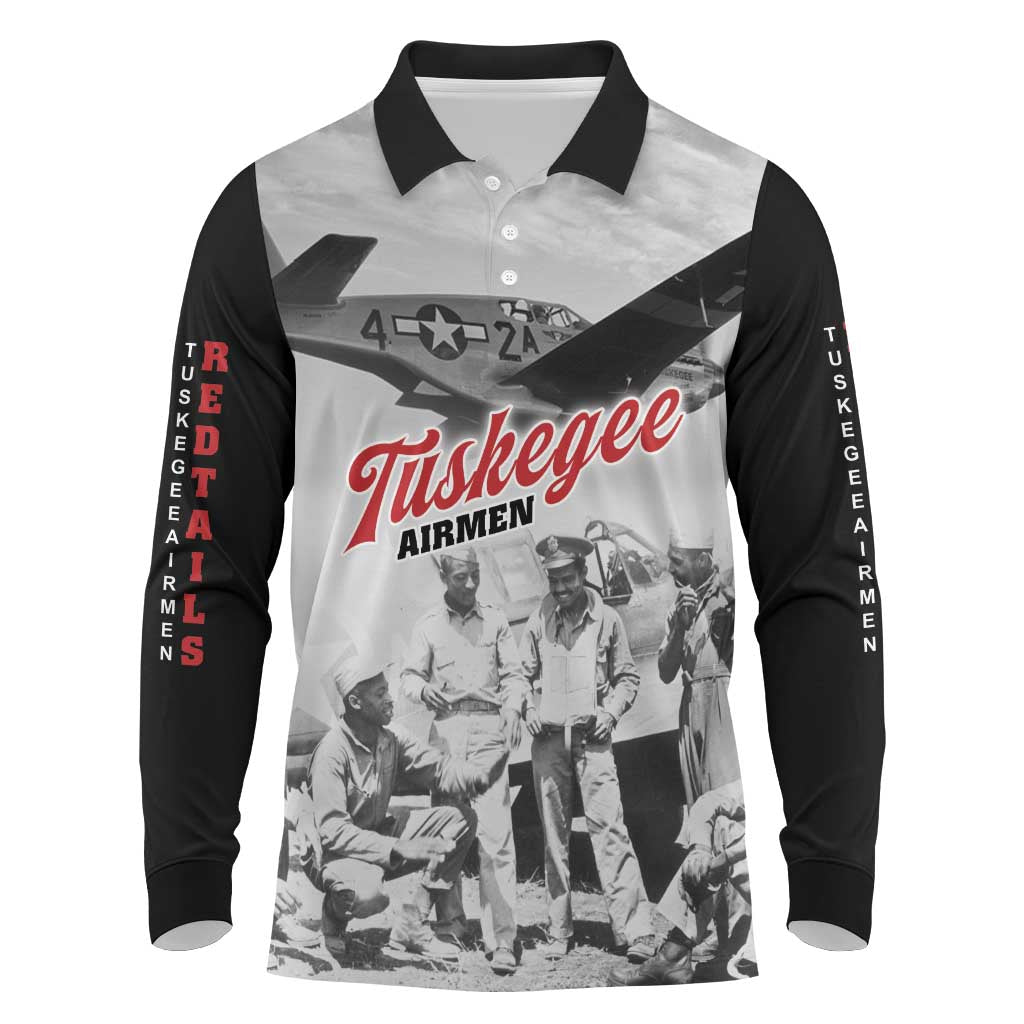 Tuskegee Airmen 332nd Fighter Group Long Sleeve Polo Shirt Vintage-style War - African Pride