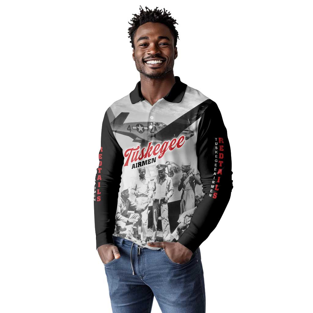 Tuskegee Airmen 332nd Fighter Group Long Sleeve Polo Shirt Vintage-style War - African Pride