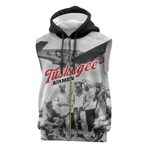 Tuskegee Airmen 332nd Fighter Group Sleeveless Zip Hoodie Vintage-style War - African Pride