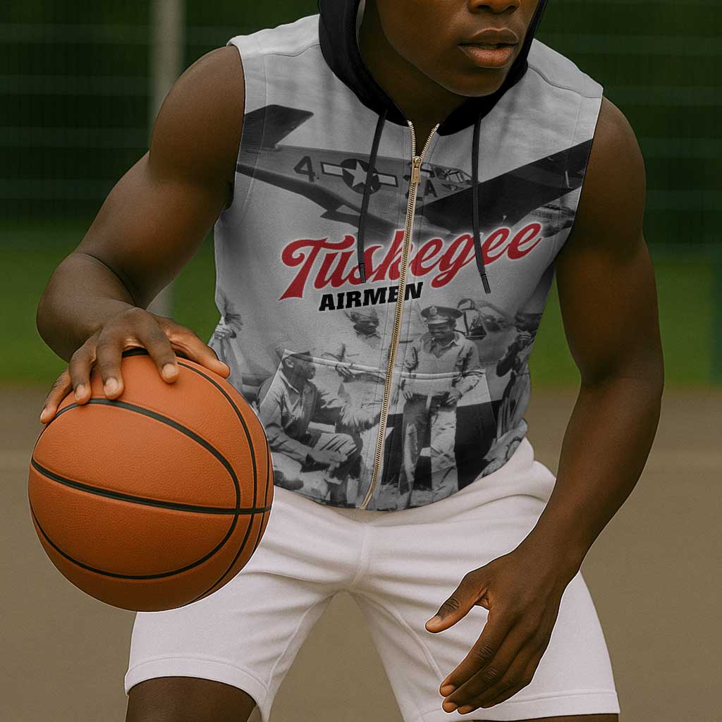 Tuskegee Airmen 332nd Fighter Group Sleeveless Zip Hoodie Vintage-style War - African Pride