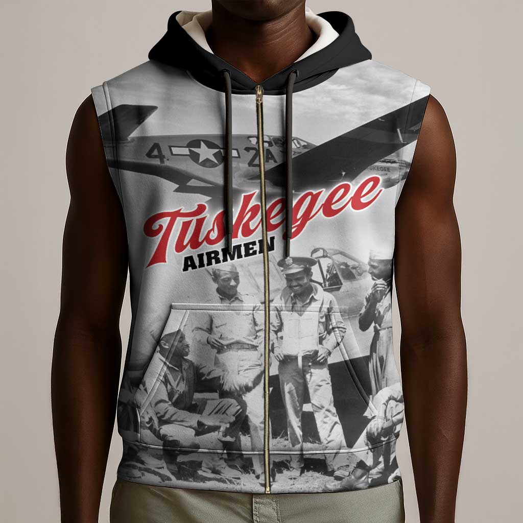 Tuskegee Airmen 332nd Fighter Group Sleeveless Zip Hoodie Vintage-style War - African Pride