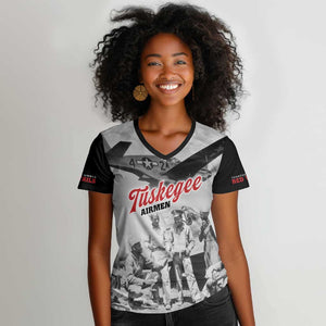 Tuskegee Airmen 332nd Fighter Group Women V-Neck T-Shirt Vintage-style War - African Pride