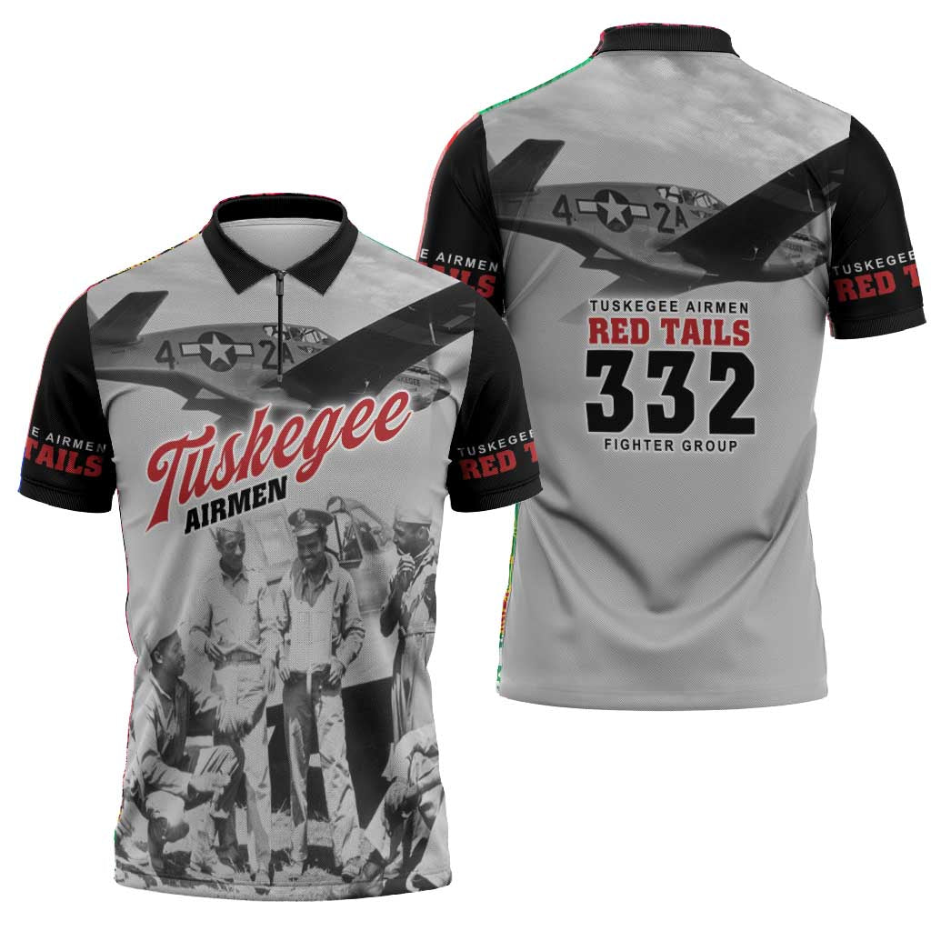Tuskegee Airmen 332nd Fighter Group Zipper Polo Shirt Vintage-style War
