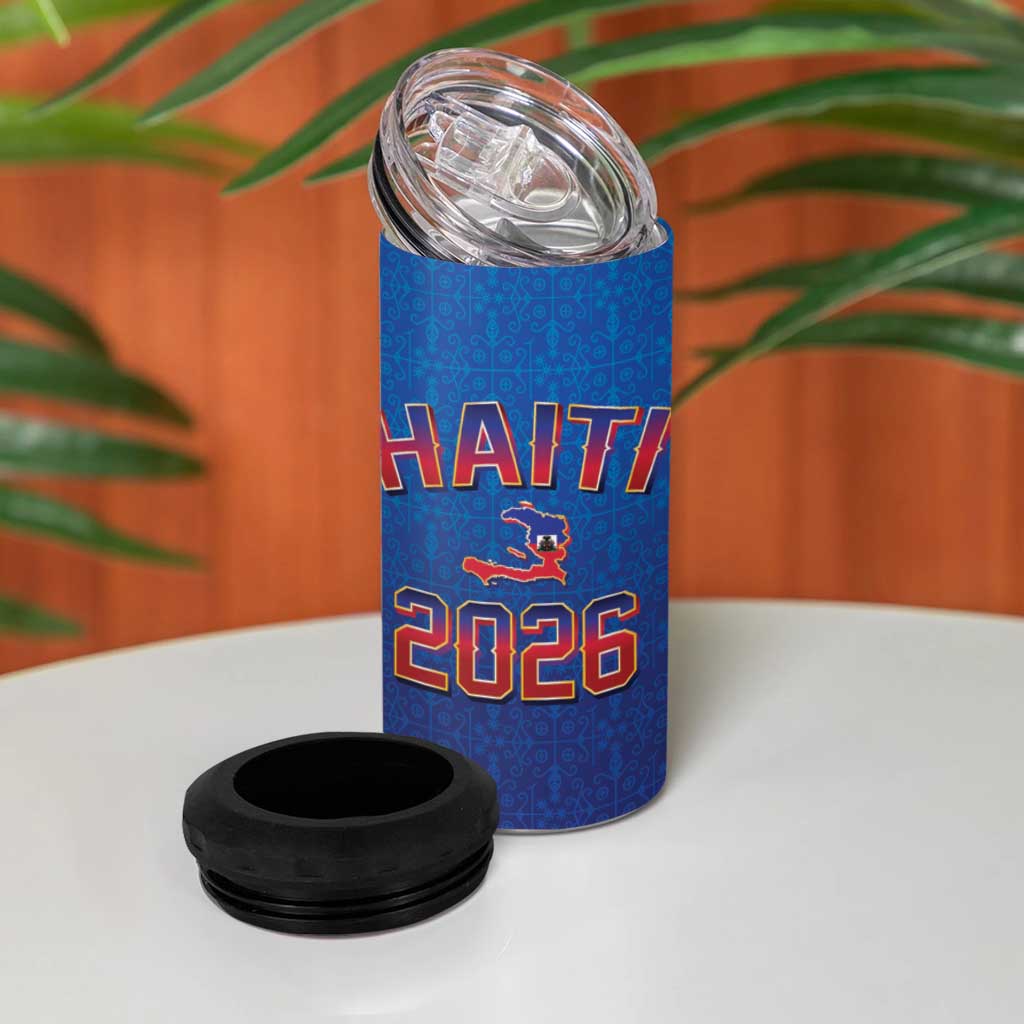 Afro-Haitians World Football 2026 4 in 1 Can Cooler Tumbler Haiti est de Retour Blue Voodoo Veve Spirits - African Pride