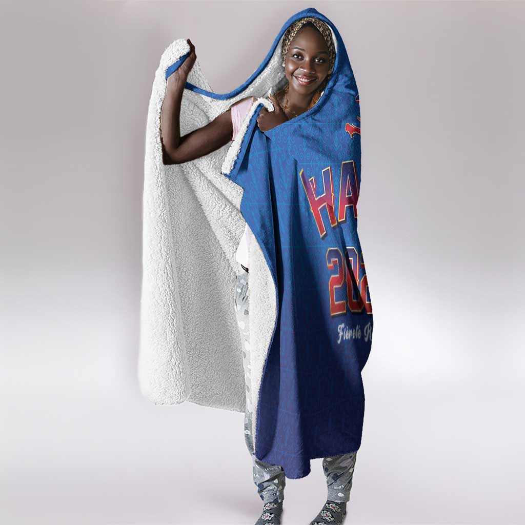 Afro-Haitians World Football 2026 Hooded Blanket Haiti est de Retour Blue Voodoo Veve Spirits - African Pride