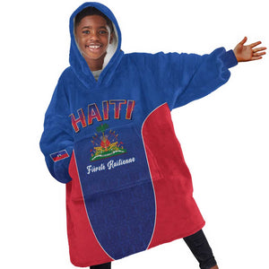 Afro-Haitians World Football 2026 Kid Wearable Blanket Hoodie Haiti est de Retour Blue Voodoo Veve Spirits - African Pride