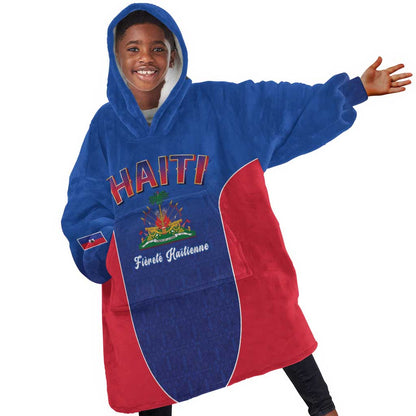 Afro-Haitians World Football 2026 Kid Wearable Blanket Hoodie Haiti est de Retour Blue Voodoo Veve Spirits - African Pride