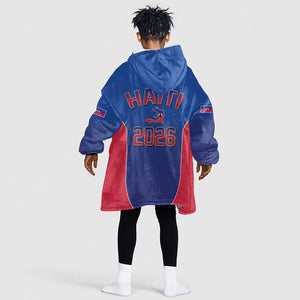 Afro-Haitians World Football 2026 Kid Wearable Blanket Hoodie Haiti est de Retour Blue Voodoo Veve Spirits - African Pride